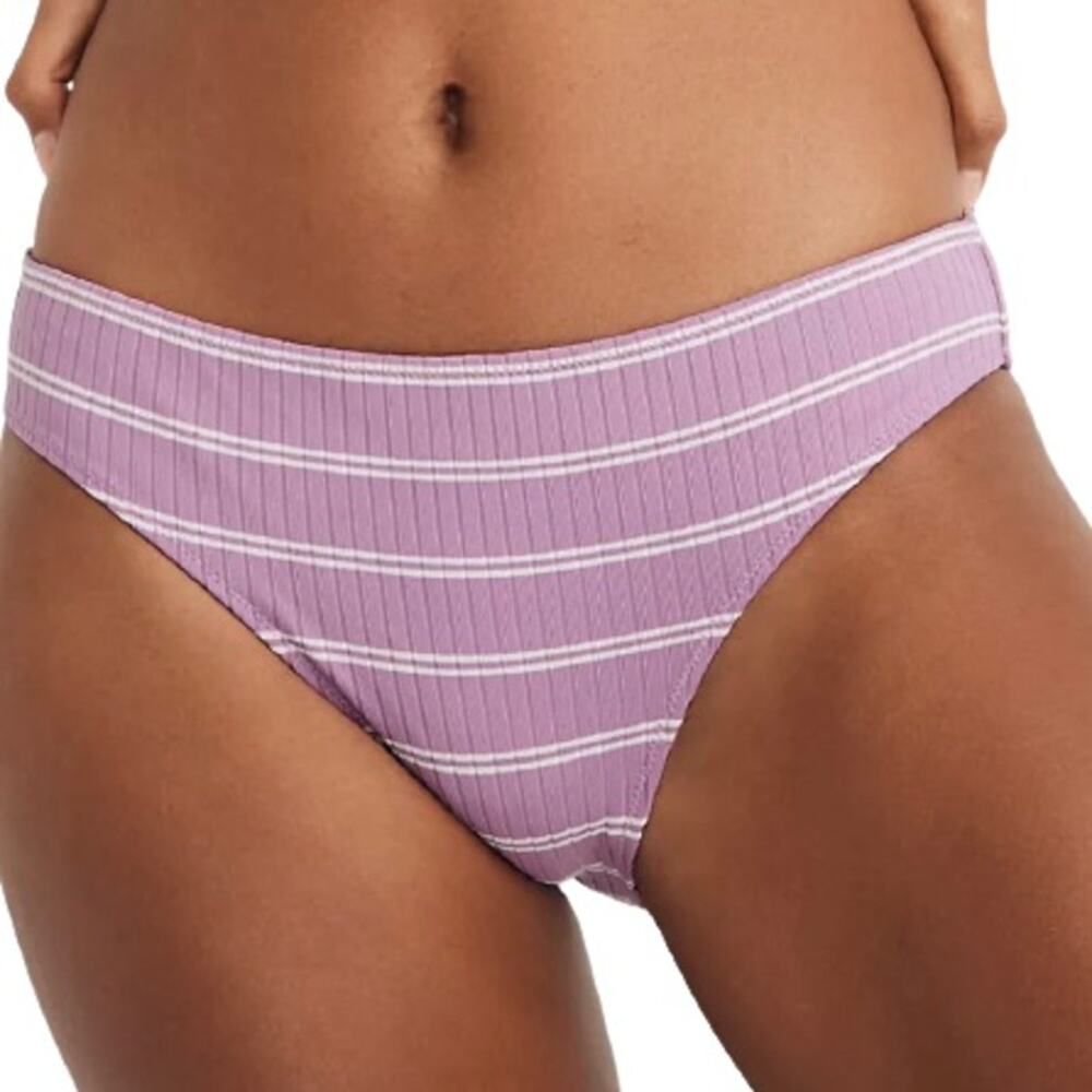 Madewell Ribbed Classic Bikini Bottom in Stripe Lavender 3X NEW
